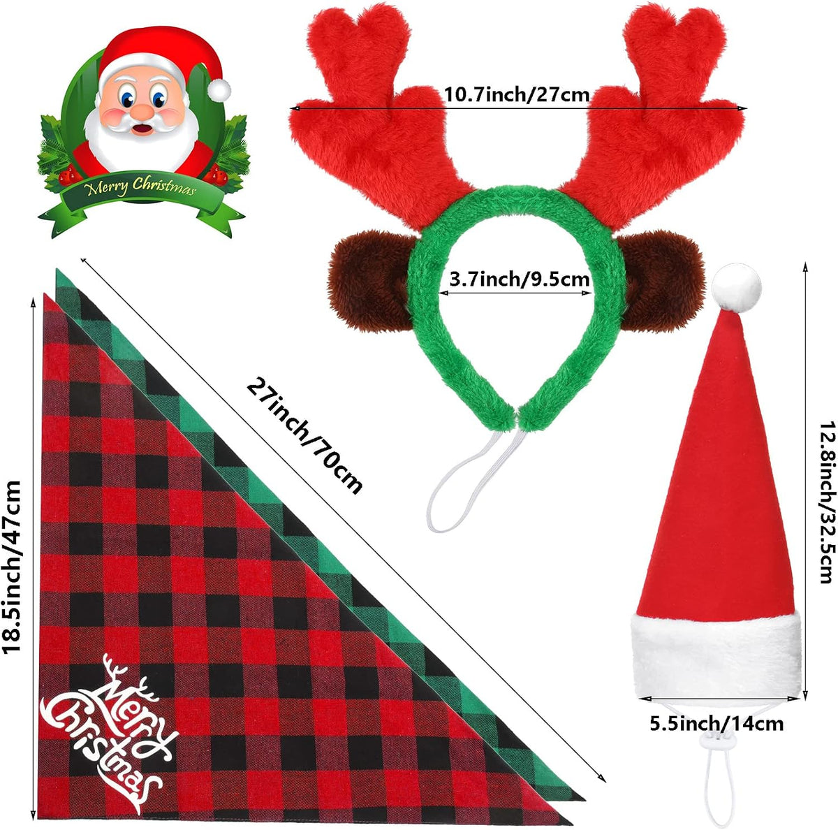 4 Pcs Christmas Dog Costume Santa Hat Reindeer Antler, Vivid Style