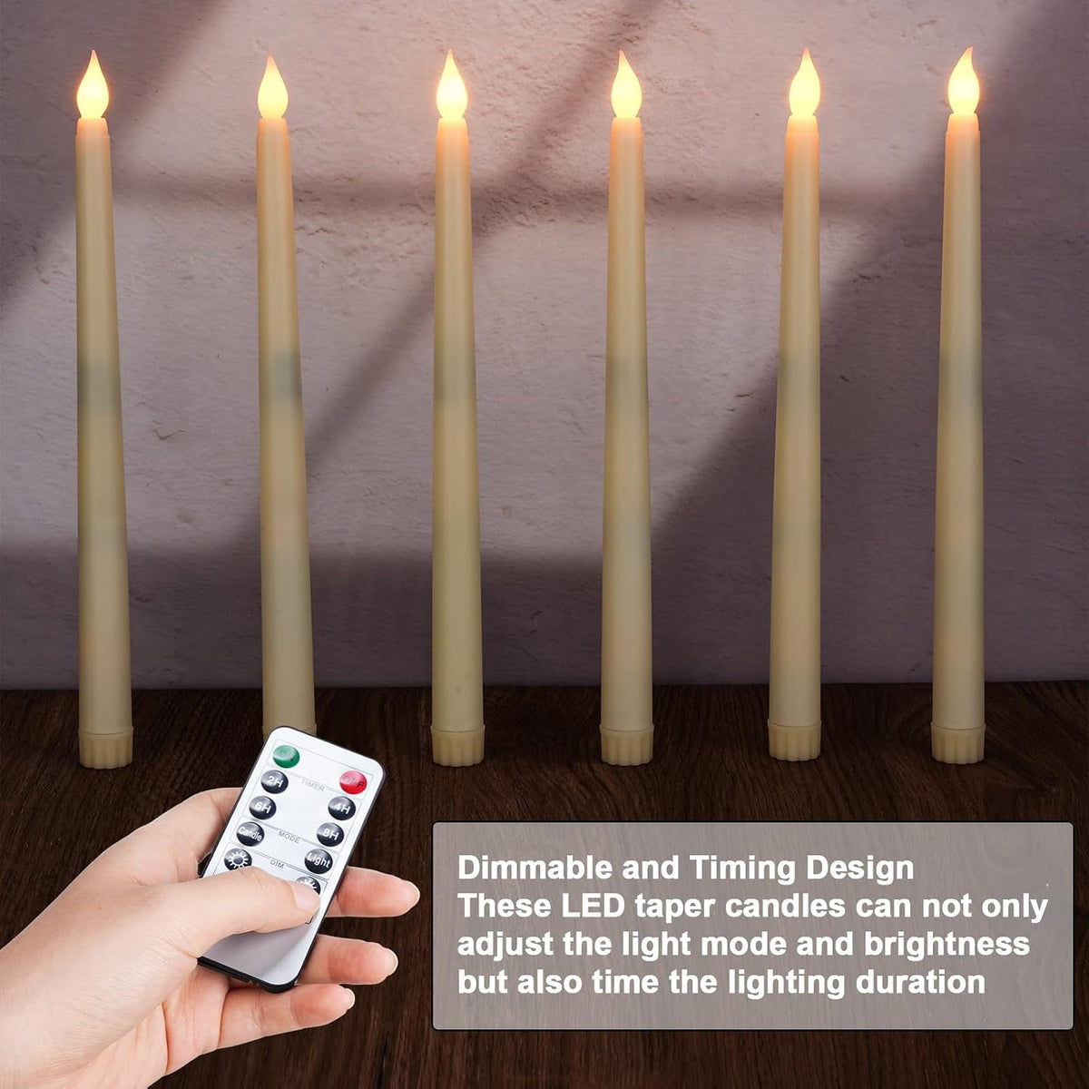 72 Pcs 11" Flameless Taper Candles with Remote and Timer, Ivory White