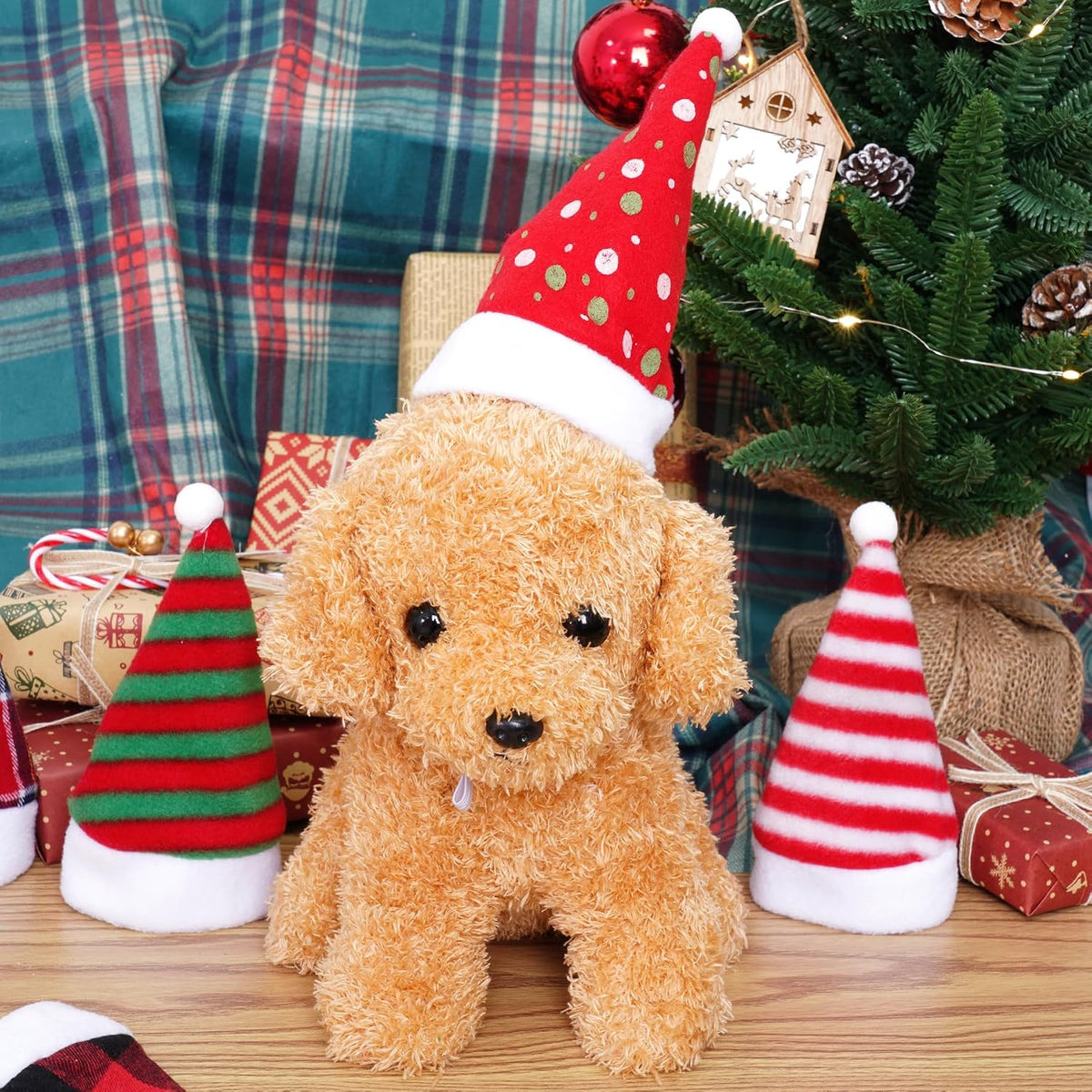 6 Pieces Pet Cat Dog Christmas Santa Hat Holiday Party Cute Costumes for Puppy Kitten Christmas Cosplay Dress up Supplies (Mixed Pattern)