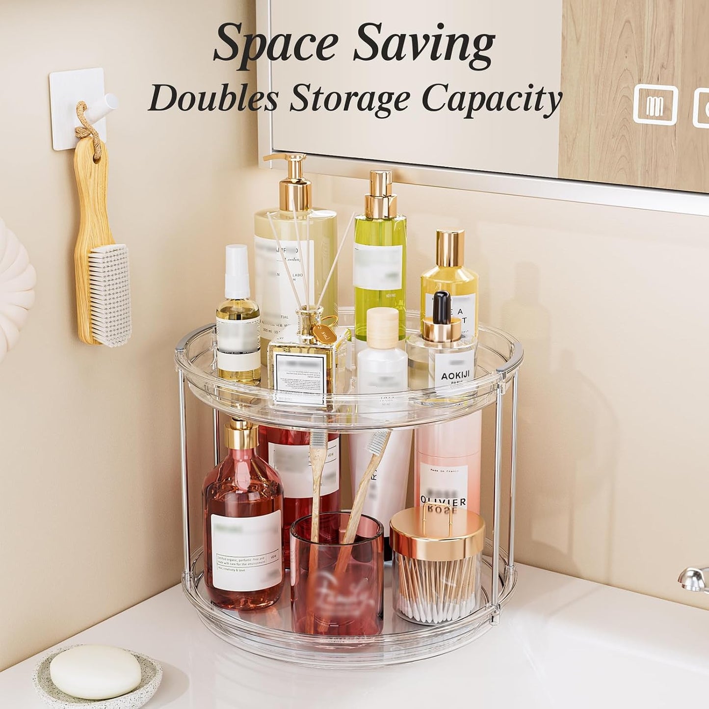 4 Pack 10.6'' 2-Tier Lazy Susan Turntable Organizer Rotating Spice Rack Organization for Cabinet, Kitchen, Pantry, Countertop, Bathroom, Vanity, Makeup Organizer, Clear