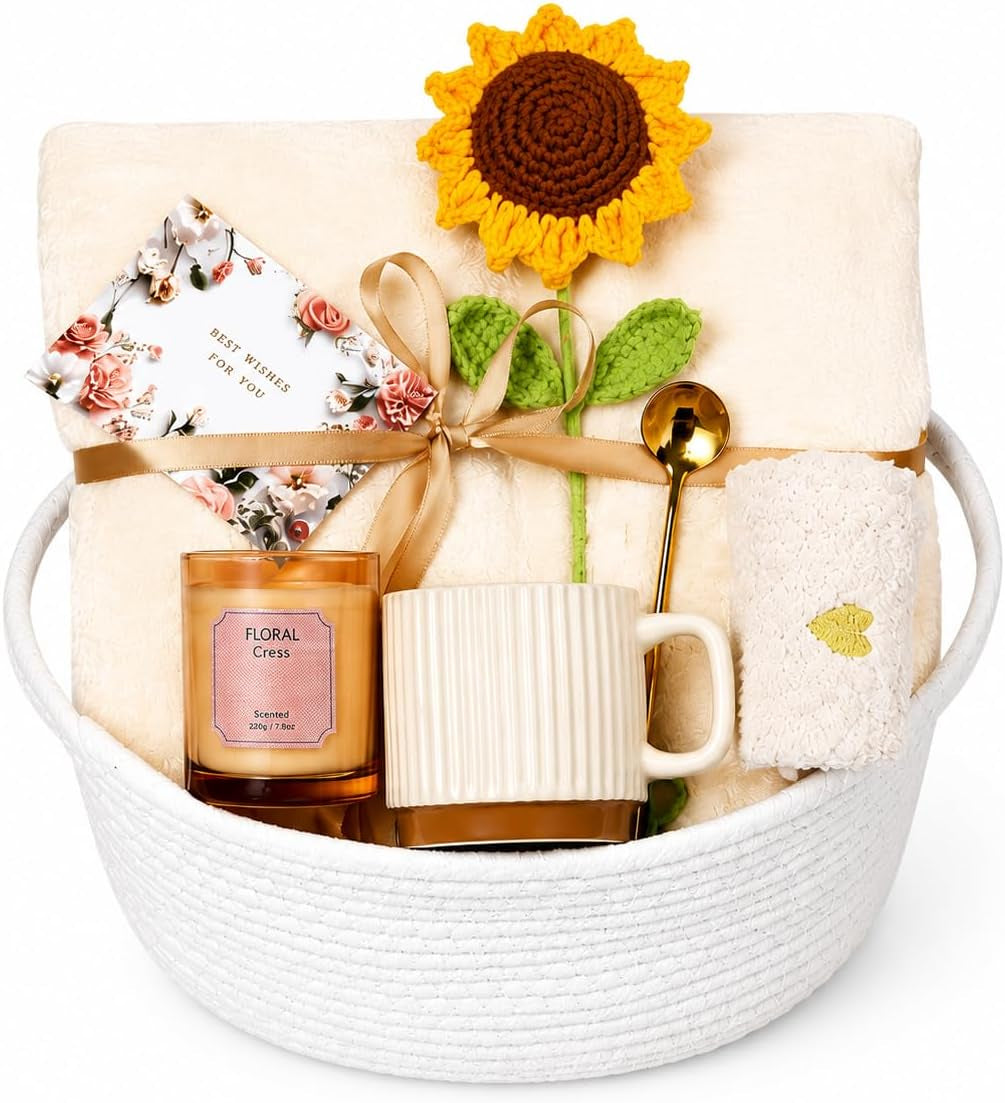 Get Well Gifts for Women after Surgery Care Basket with Cozy Blanket & Mug