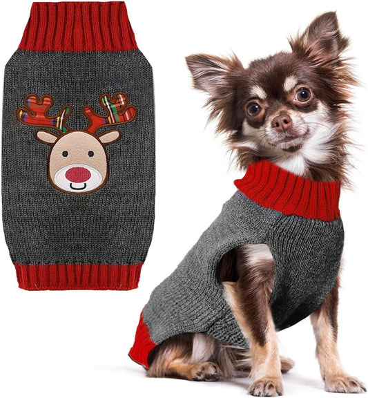Reindeer Christmas Dog Sweater Gray Cat Sweater Vest Cartoon Elk Pet Holiday Dog Clothes Puppy Sweaters for Small Medium Large Dogs Cats Fall Winter Outfits Xmas Dogs Costume,Large