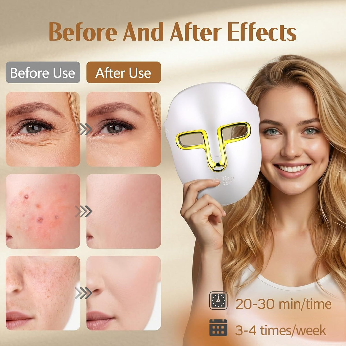 LED Facial Mask, Ancetreatment Light Therapy with Red Blue LED and Infrared Light, Anti-Aging, Blemish Repair Treatment, FSA Eligible HSA