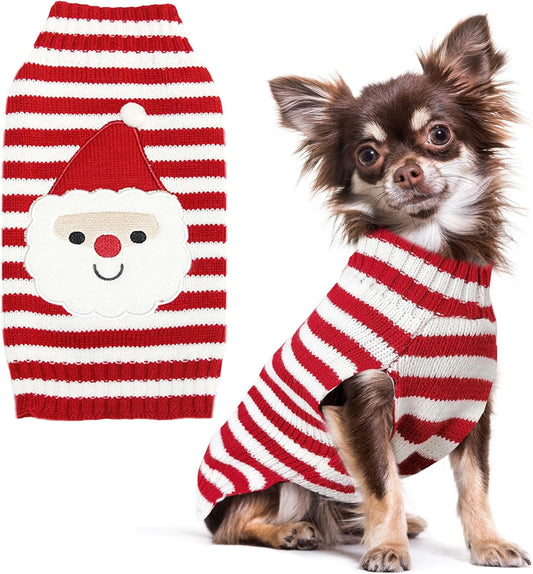 Santa Dog Sweater Christmas Funny Cute Red Striped Cat Sweater Vest Pet Holiday Dog Clothes Puppy Sweaters for Small Medium Large Dogs Cats Fall Winter Outfits Xmas Dogs Costume,Medium