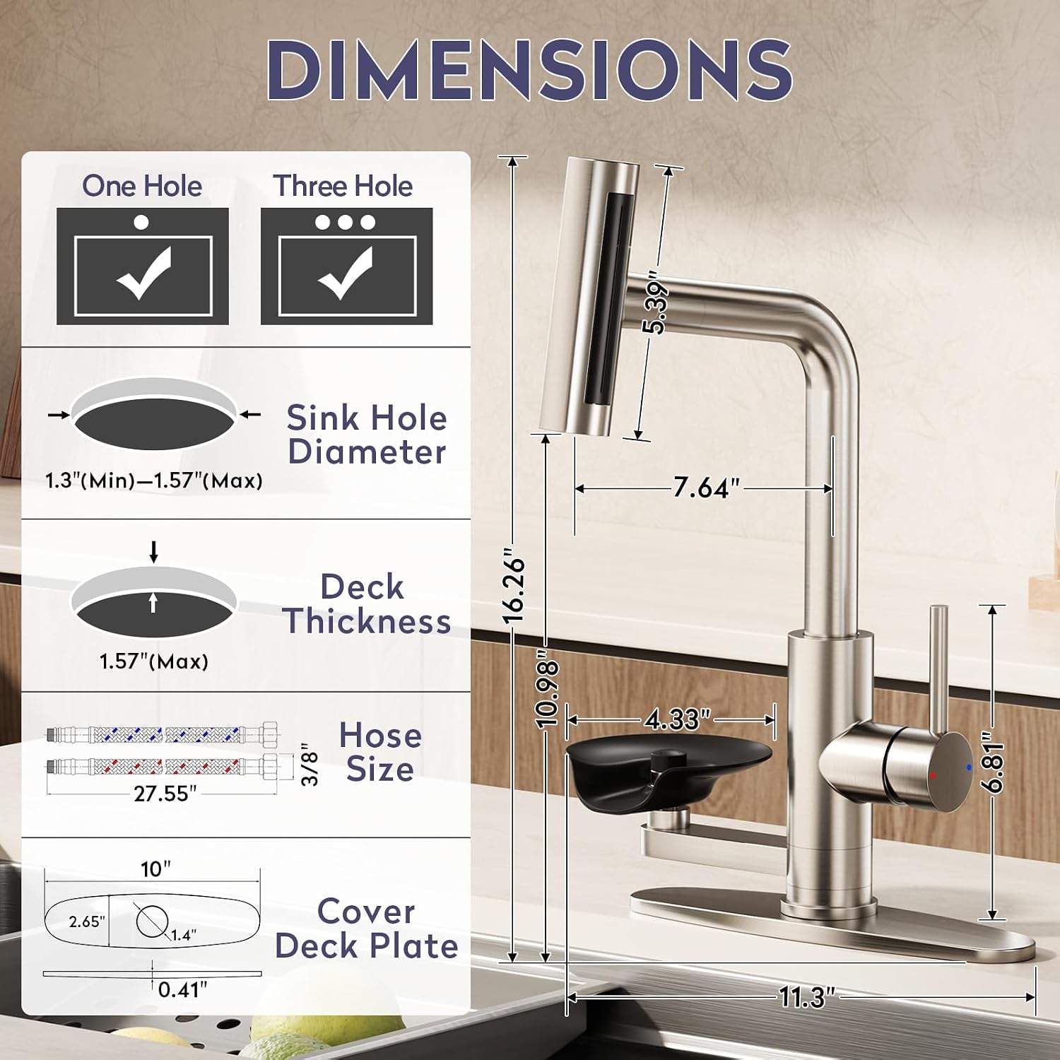 Brushed Nickel Kitchen Faucet with Pull down Sprayer & Cup Washer