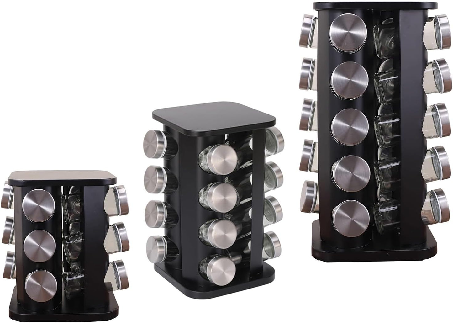 Spice Rack, Spice Rack Organizers for Countertop, Rotating Countertop Spice Rack, Revolving Spice Rack for Kitchen, Kitchen Gadgets, Organizer Rack with Spice Jars (Black, Squarehead_20Jars)
