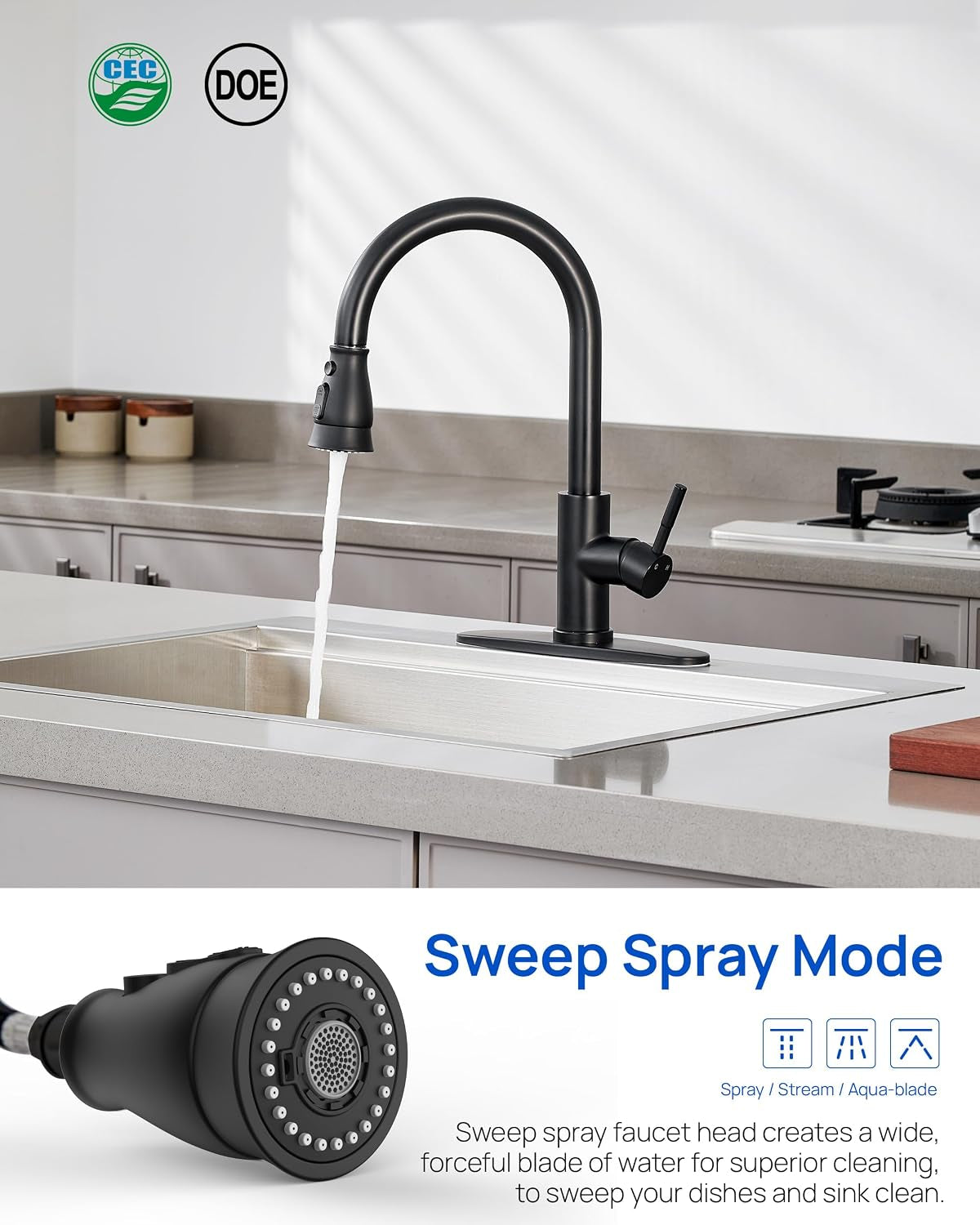 Black Pull down Spray Head Replacement for Kitchen Faucet