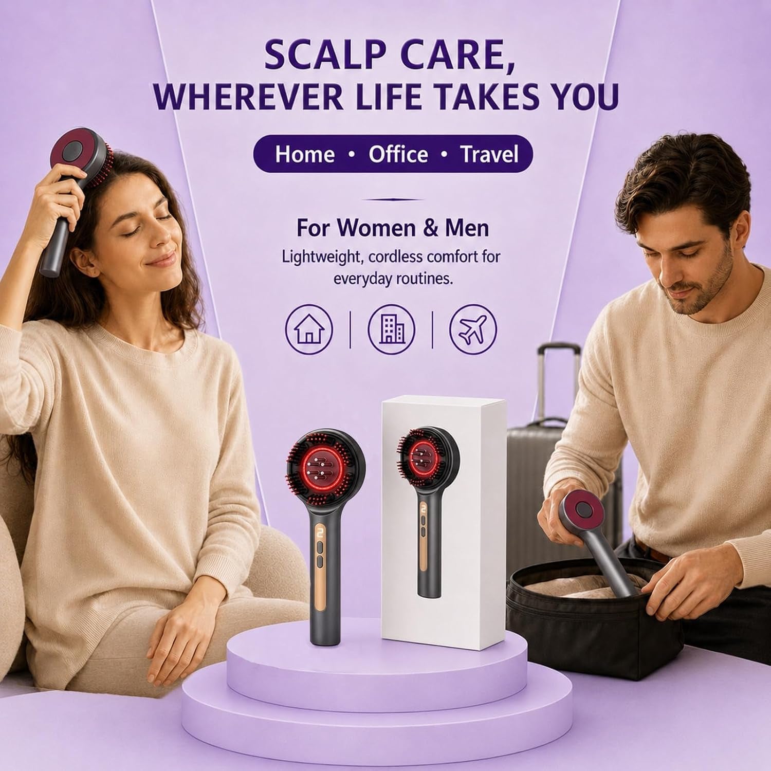 Electric Scalp Massager, Rechargeable 3-In-1 Hair Oil Applicator, IPX7 Waterproof Scalp Scrubber, Portable Head Massager Scalp Brush for Home & Travel (Grey)