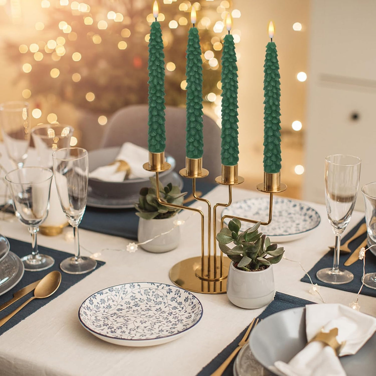 Christmas Tree Flameless Taper Candles Candlesticks Remote Timer