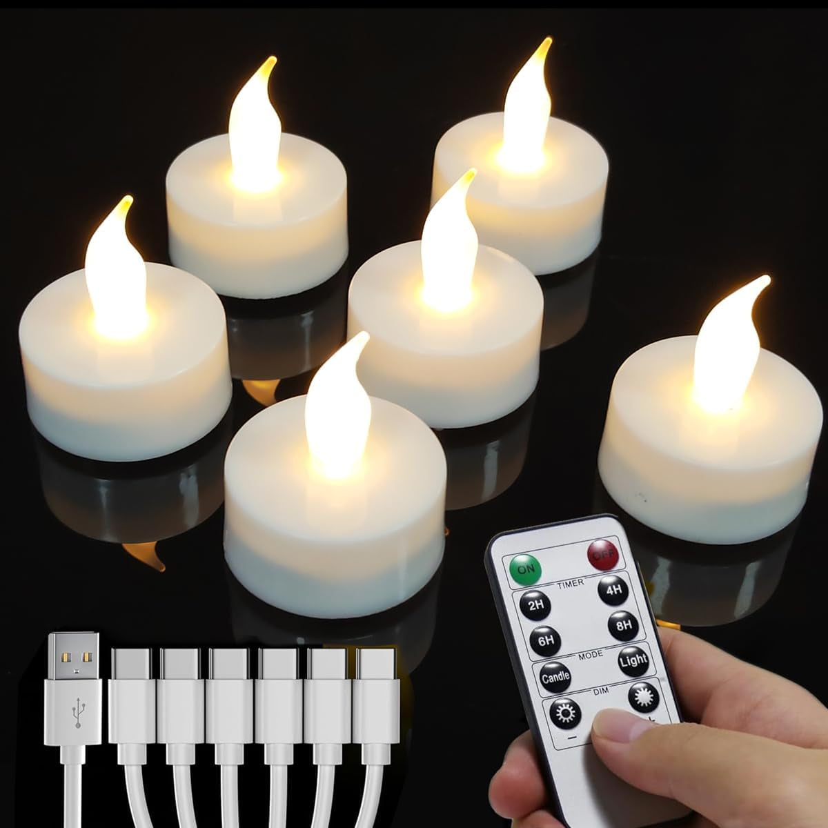 Rechargeable Candles Tea Lights with Remote Timer,Battery Operated Flameless LED Tea Lights Candles with USB Rechargeable for Halloween,Christmas,Weddings,Birthdays 6-Pack(Warm White)