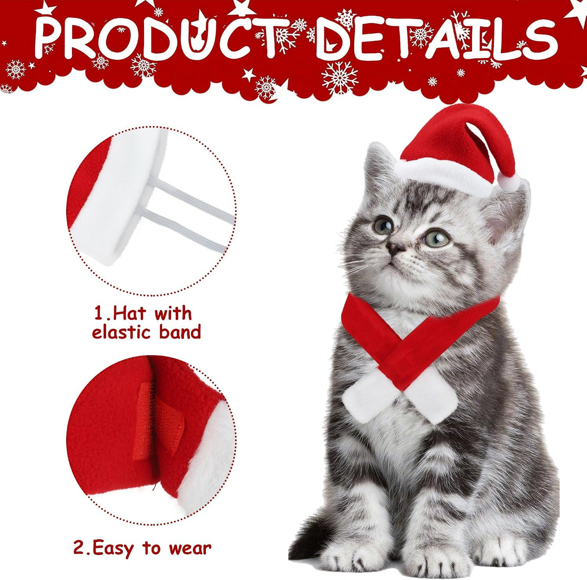 6 Pcs Christmas Santa Hat with Scarf Pet Costume Set Holiday Outfit Costumes Pets Santa Hat Scarf Set for Pet Small Cat Dog Puppy Christmas Party Costume Dress up Supplies