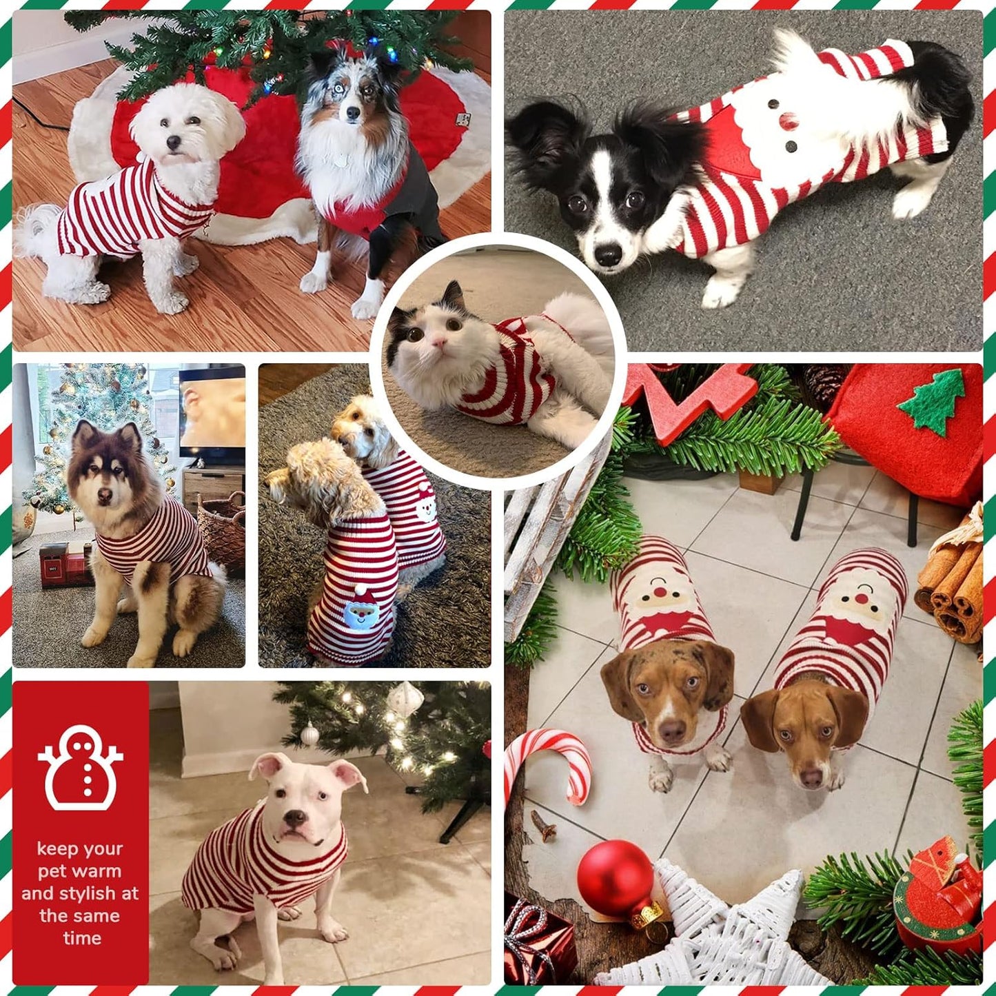 Santa Dog Sweater Christmas Funny Cute Red Striped Cat Sweater Vest Pet Holiday Dog Clothes Puppy Sweaters for Small Medium Large Dogs Cats Fall Winter Outfits Xmas Dogs Costume,Medium