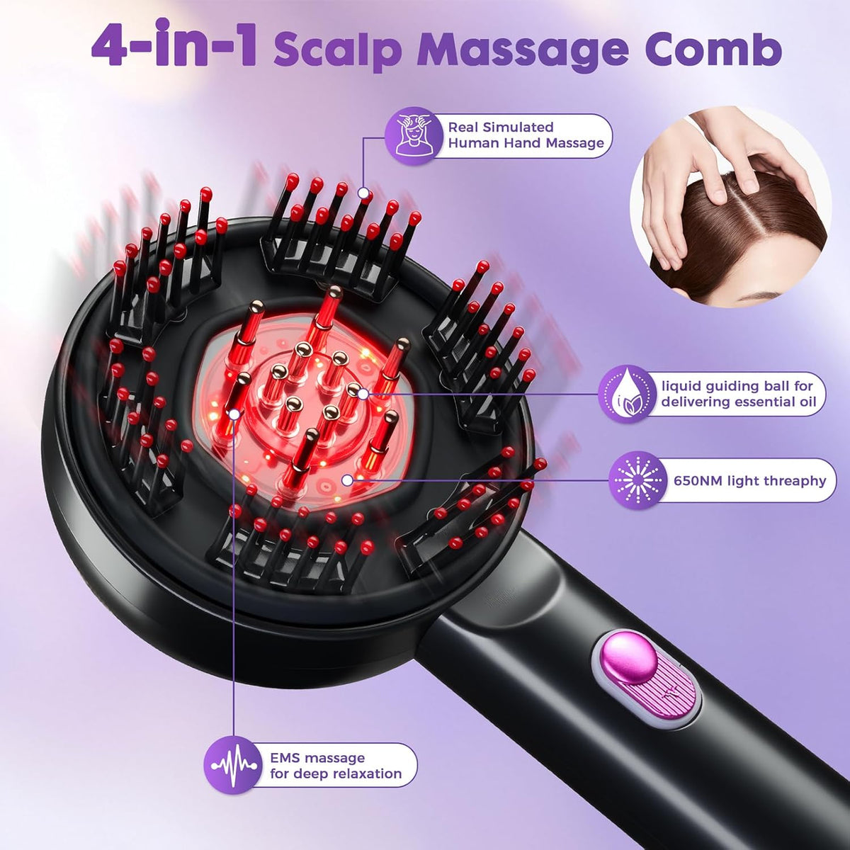 Electric Scalp Massage Comb 4 in 1 Cordless Scalp Massaging Brush