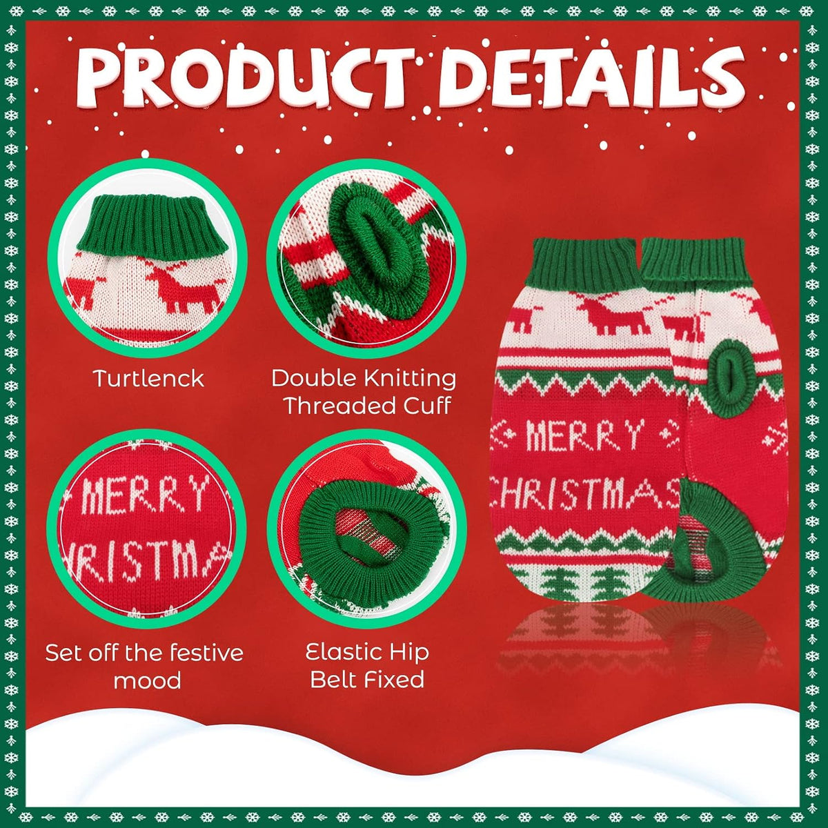 2 Packs Cat Christmas Sweater Christmas Dog Sweaters Pet Cat Winter Knitwear Warm Clothes Pet Reindeer Snowflake Pet Sweaters for Kittys and Small Dogs