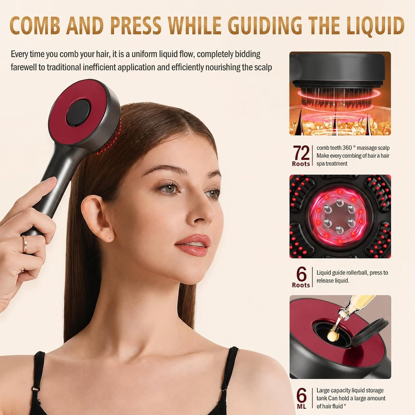 Scalp Massager, 3-In-1 Hair Oil Applicator, Cordless Electric Massager, IPX7 Waterproof, Portable Scalp Brush for Hair Growth & Dandruff Removal, Salon Home & Travel Use, Grey
