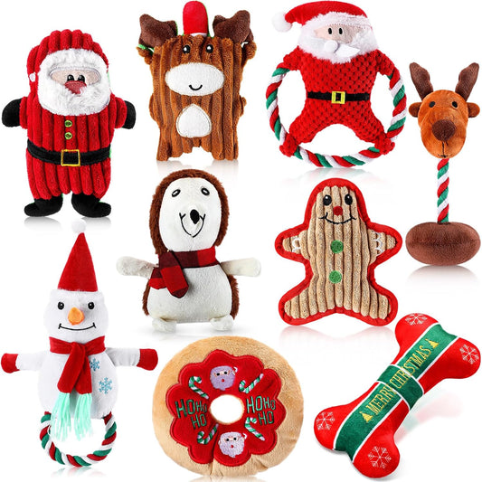 9 Pcs Christmas Dog Squeaky Toys Plush Chew for Small Medium Dogs