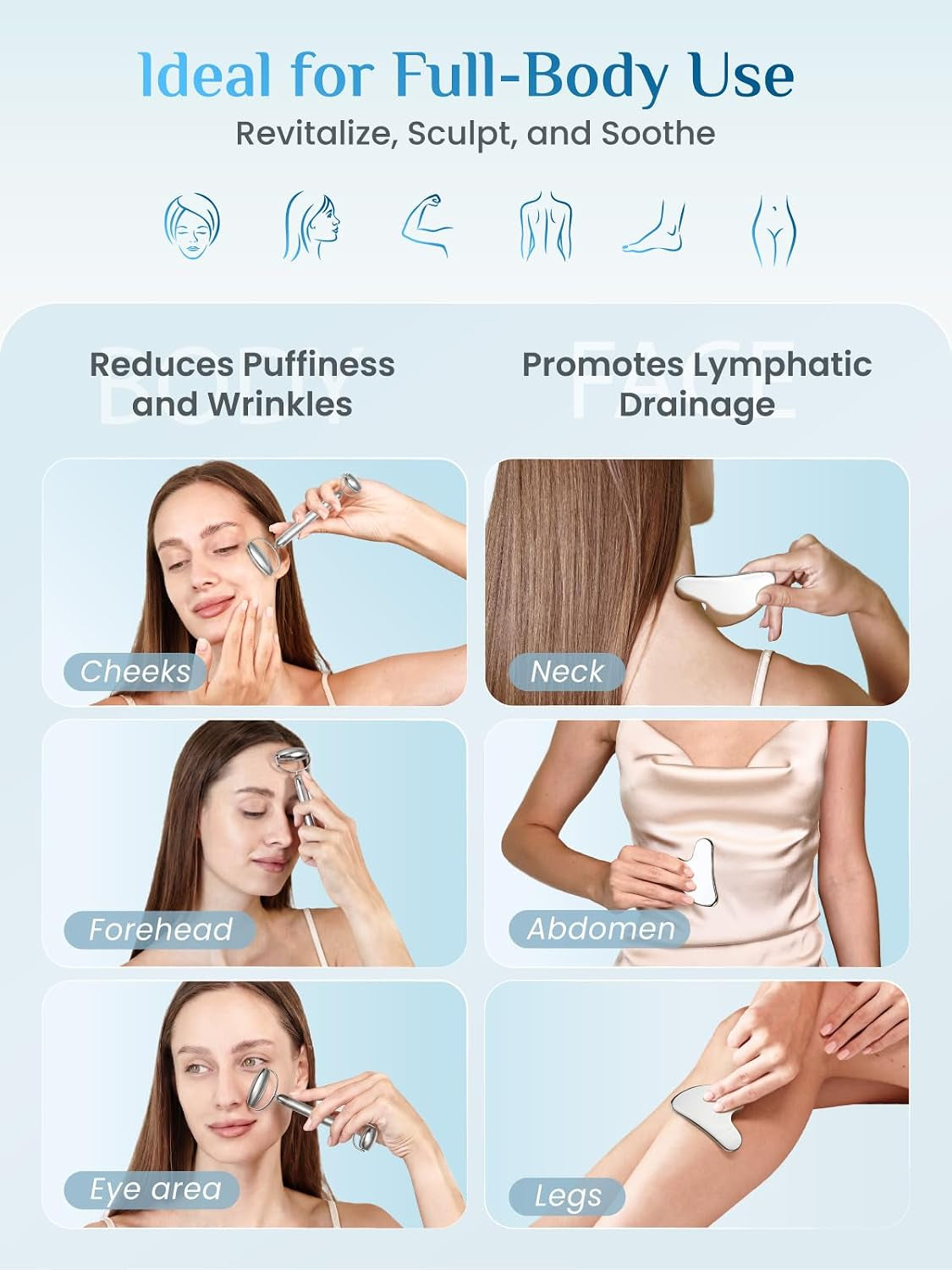 Gua Sha and Face Roller Set: Anti-Breakage Stainless Steel Roller for Long-Lasting Use, Jawline Sculpting and Puffiness Reducing, Gua Sha Facial Tools for Self Care Gift (Silver)