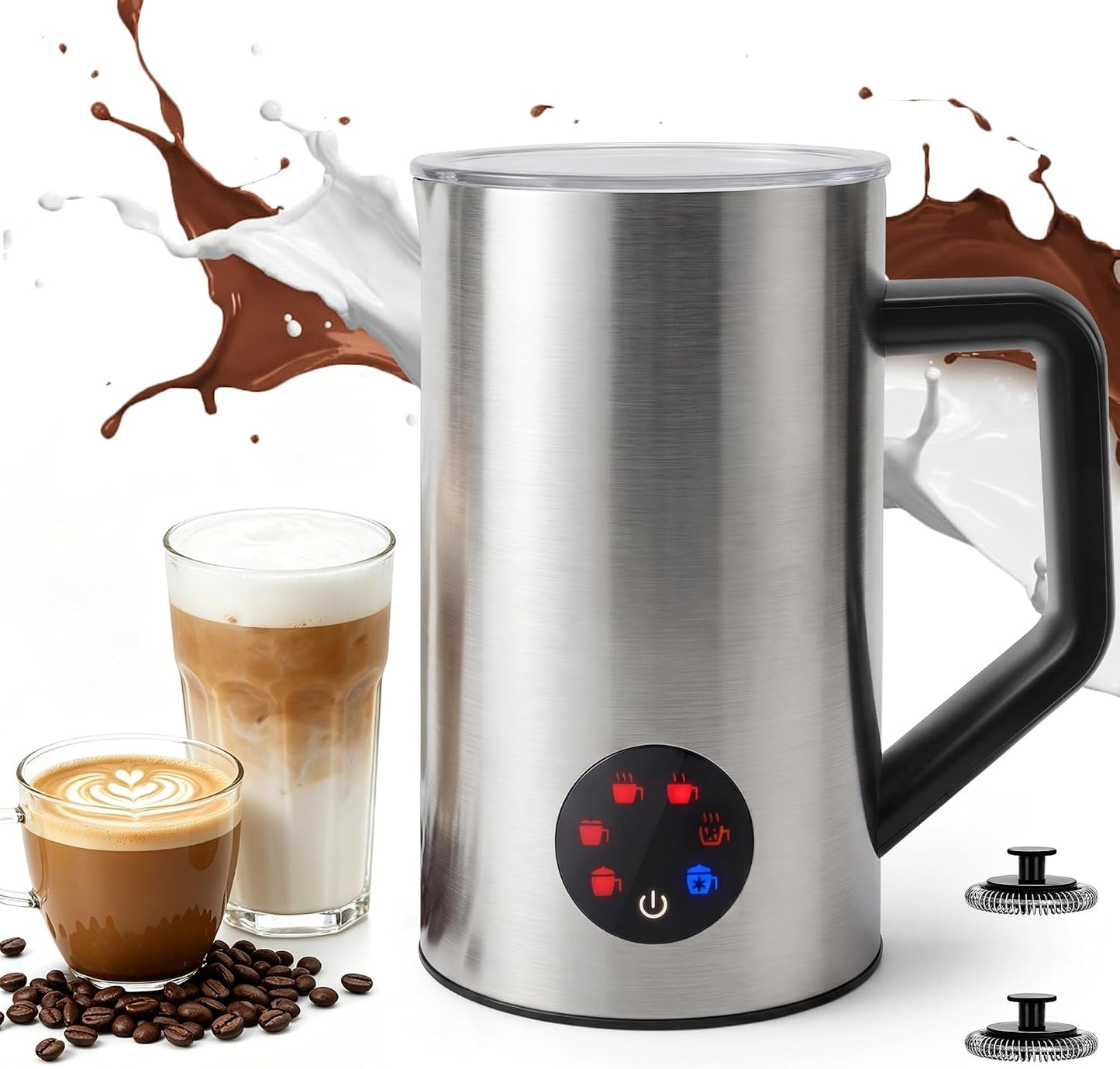 Milk Frother, 6-IN-1 Electric Milk Steamer, 20Oz/591Ml Hot & Cold Foam Maker for Latte & Cappuccino, 550W Fast Heating Stainless Steel Milk Steamer, Hot Chocolate Maker