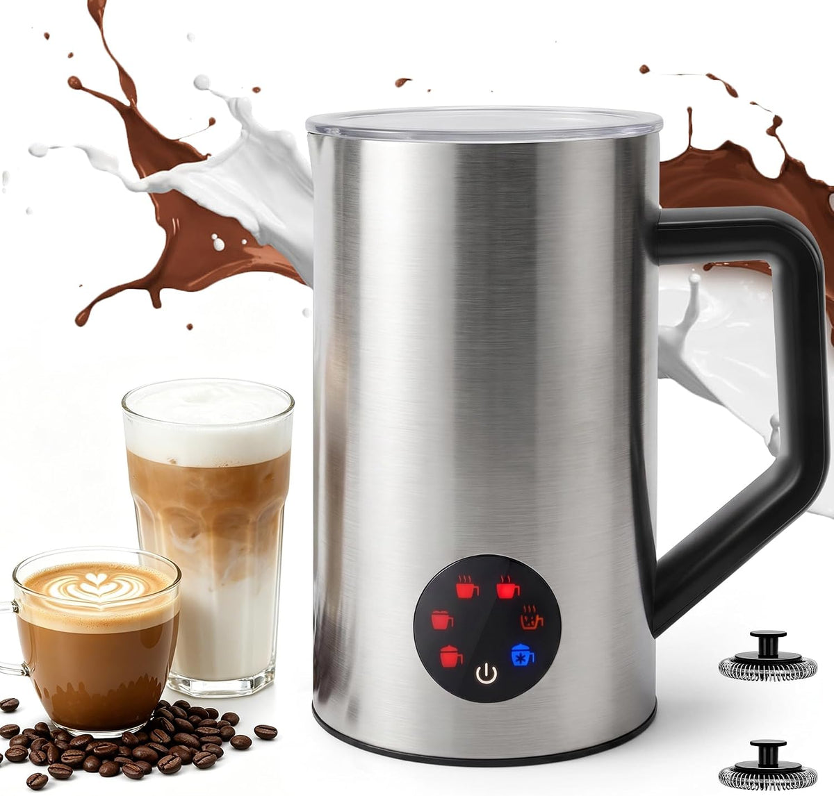 Milk Frother, 6-IN-1 Electric Milk Steamer, 20Oz/591Ml Hot & Cold Foam Maker for Latte & Cappuccino, 550W Fast Heating Stainless Steel Milk Steamer, Hot Chocolate Maker