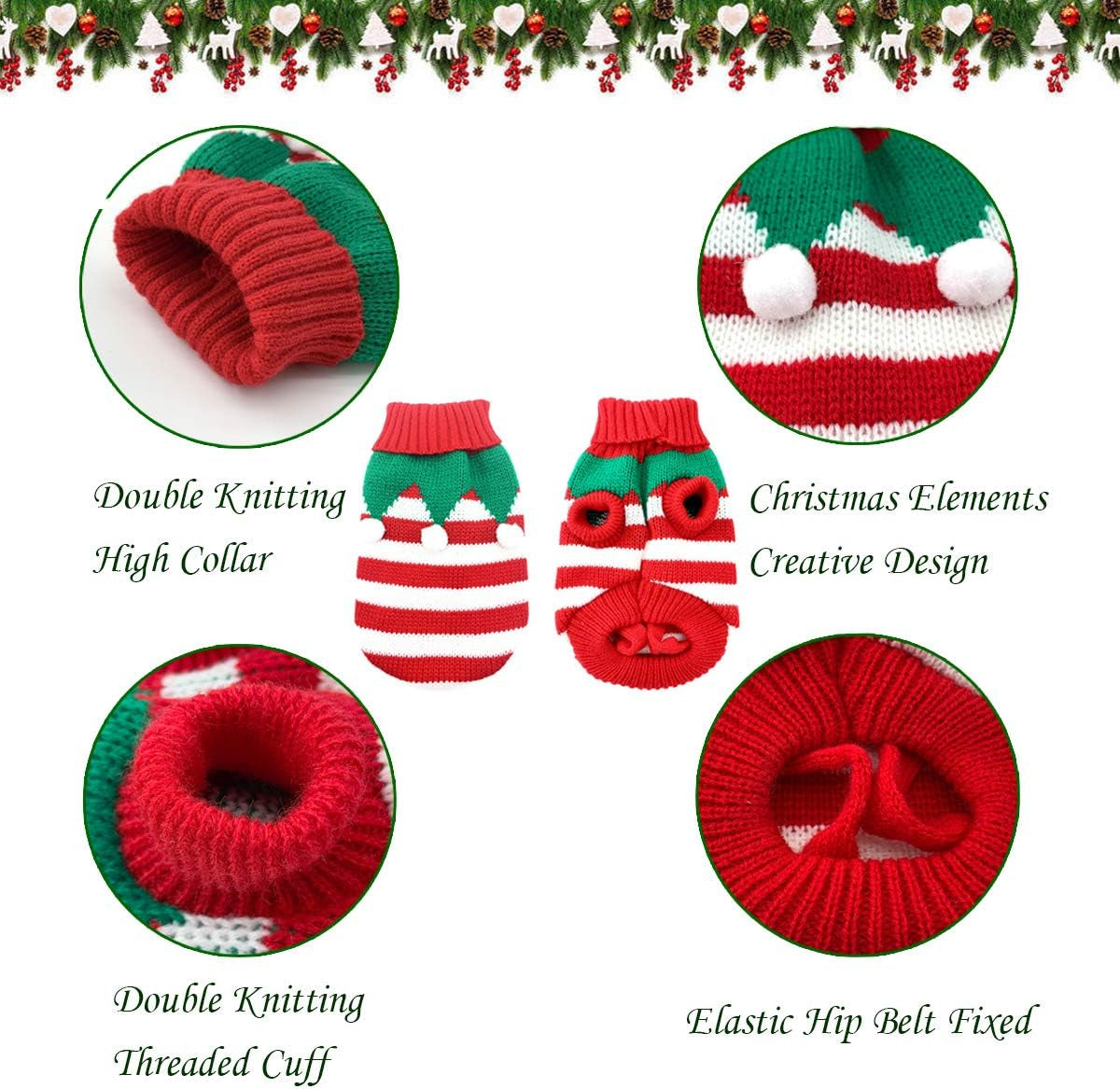 Dog Christmas Sweater Pet Winter Knitwear Xmas Elf Costume Clothes Coats Sweater for Kitty Puppy Cat XXL