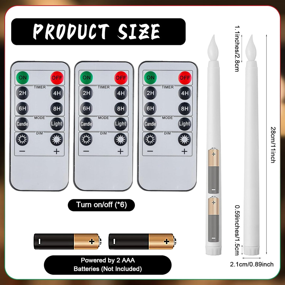 72 Pcs 11" Flameless Taper Candles with Remote and Timer, Ivory White
