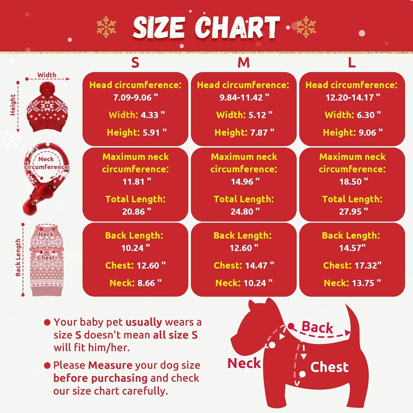Dog Christmas Outfit 3 PCS Set Pet Xmas Sweater Hat Scarf Snowflake Christmas Dog Cat Sweaters Costume Winter Warm Small Dogs Clothes New Year Holiday Puppy Clothing (Scarf + Hat + Sweater,L)