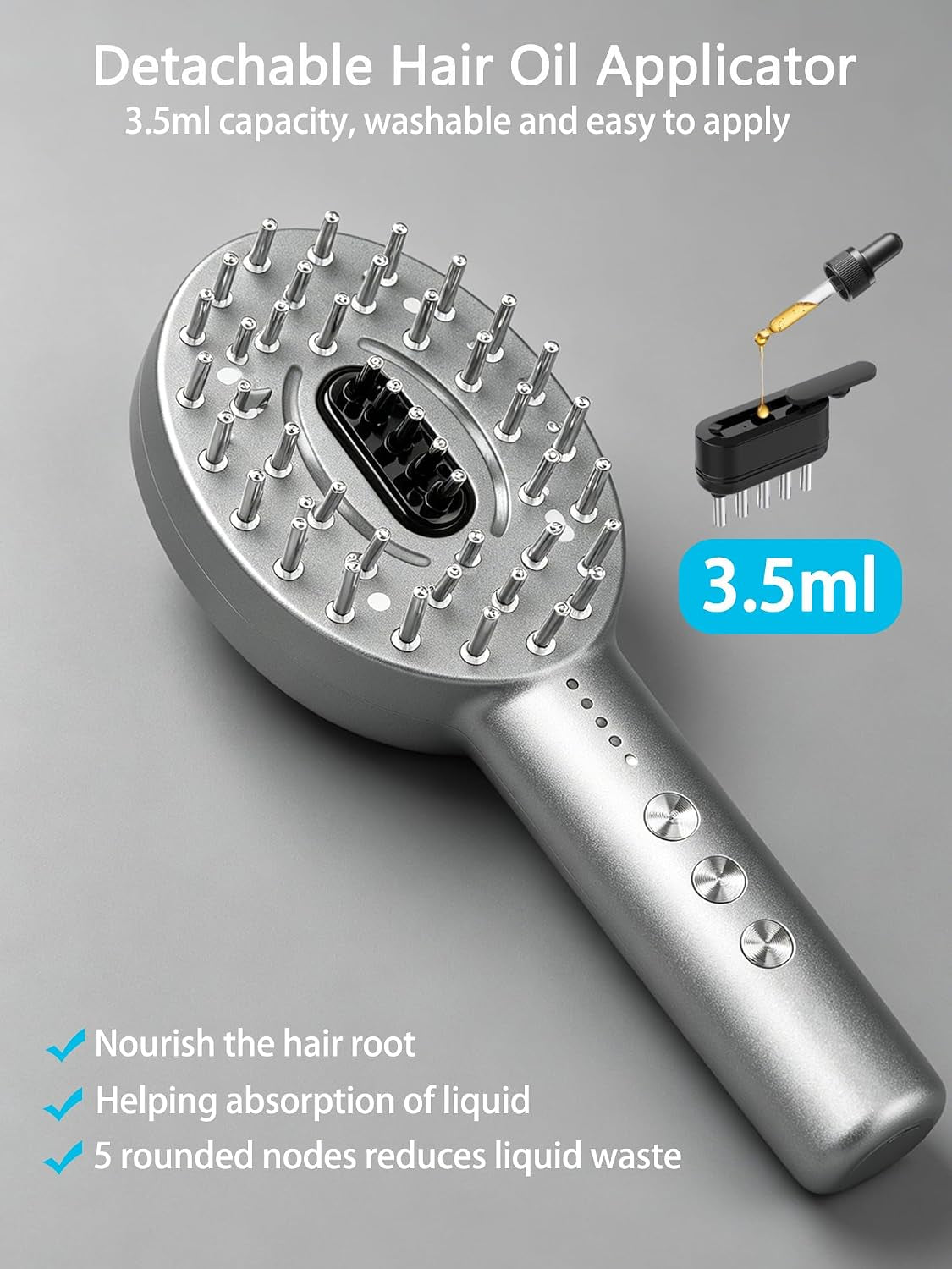 3-In-1 Electric Scalp Massager Brush, Vibrating Scalp Massager Comb with Hair Oil Applicator for Scalp/Face/Body Relaxation, Portable Massager Tool for Home & Travel, Gift for Men & Women (Grey)