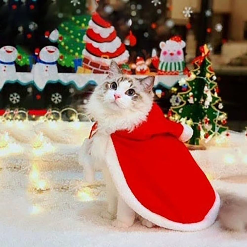 Christmas Puppy Cloak Santa Cat Costume Xmas Dog Cape Holiday Pet Clothes Funny Dog Christmas Costume Accessories for Cats Small Medium (Red, Medium)
