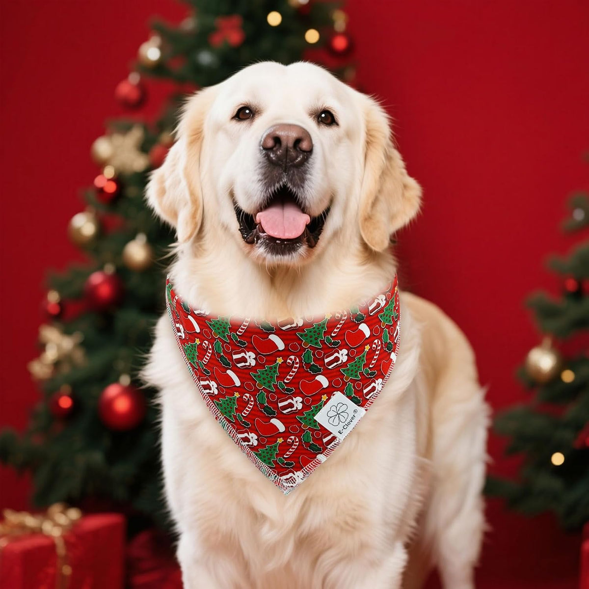 Christmas Dog Bandanas & Matching Scrunchie Set Green Red Dog Scarf Bibs Pet Bandana with Bow Tie for Medium Large Dogs Owner Mom Winter