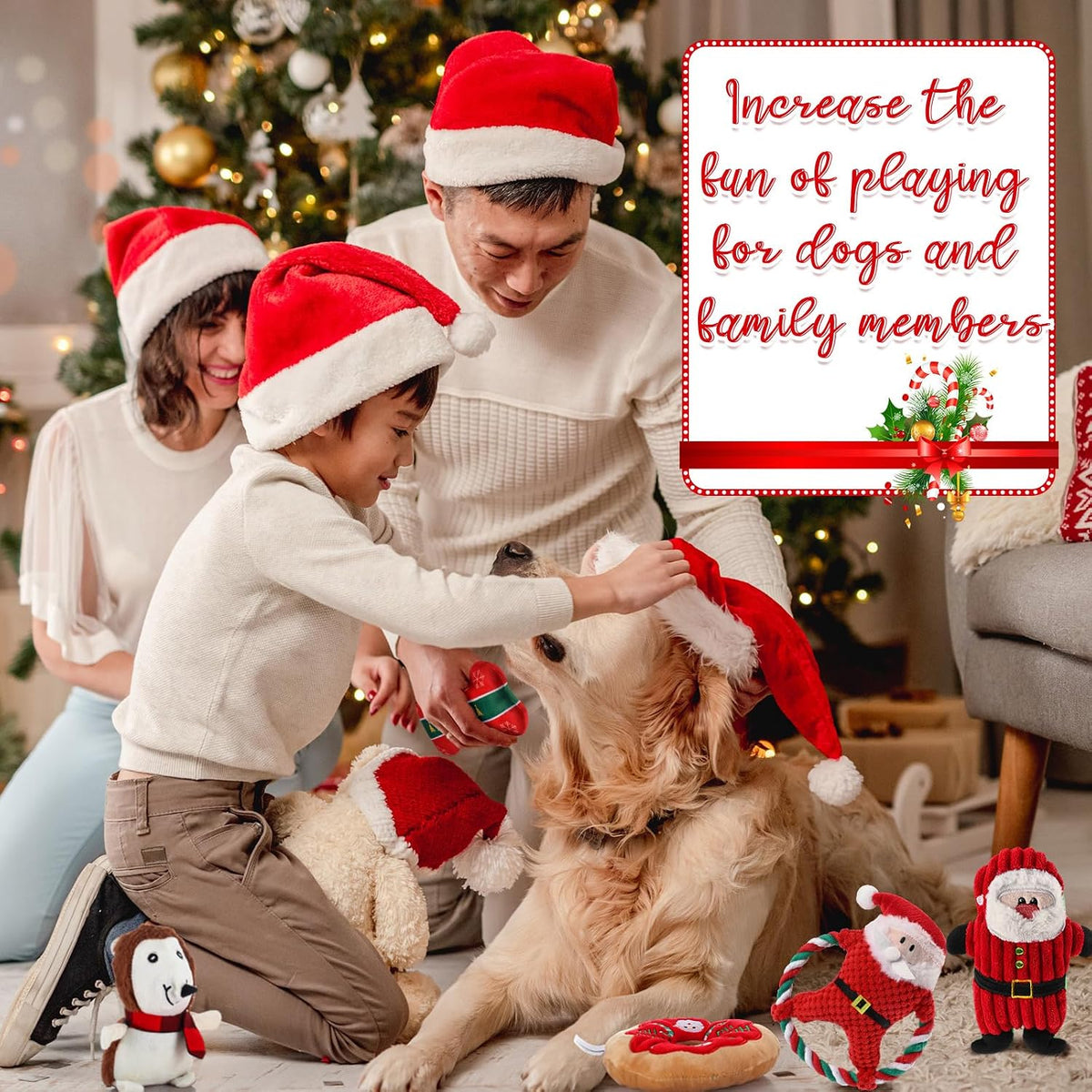 9 Pcs Christmas Dog Squeaky Toys Plush Chew for Small Medium Dogs