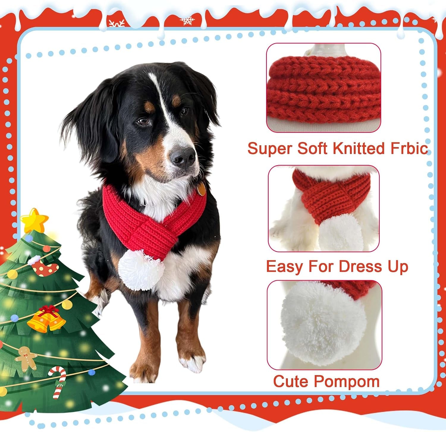 Pet Christmas Santa Scarf Outfit Costume for Small Large Dog,L