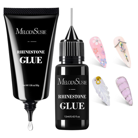 Nail Rhinestone Glue Set, 3D Gel Nail Art Design Strong Adhesive Nail Gem Glue for Nail Charms Gems Jewelry Decoration DIY Manicured at Home Cured Need Beauty Gifts for Women