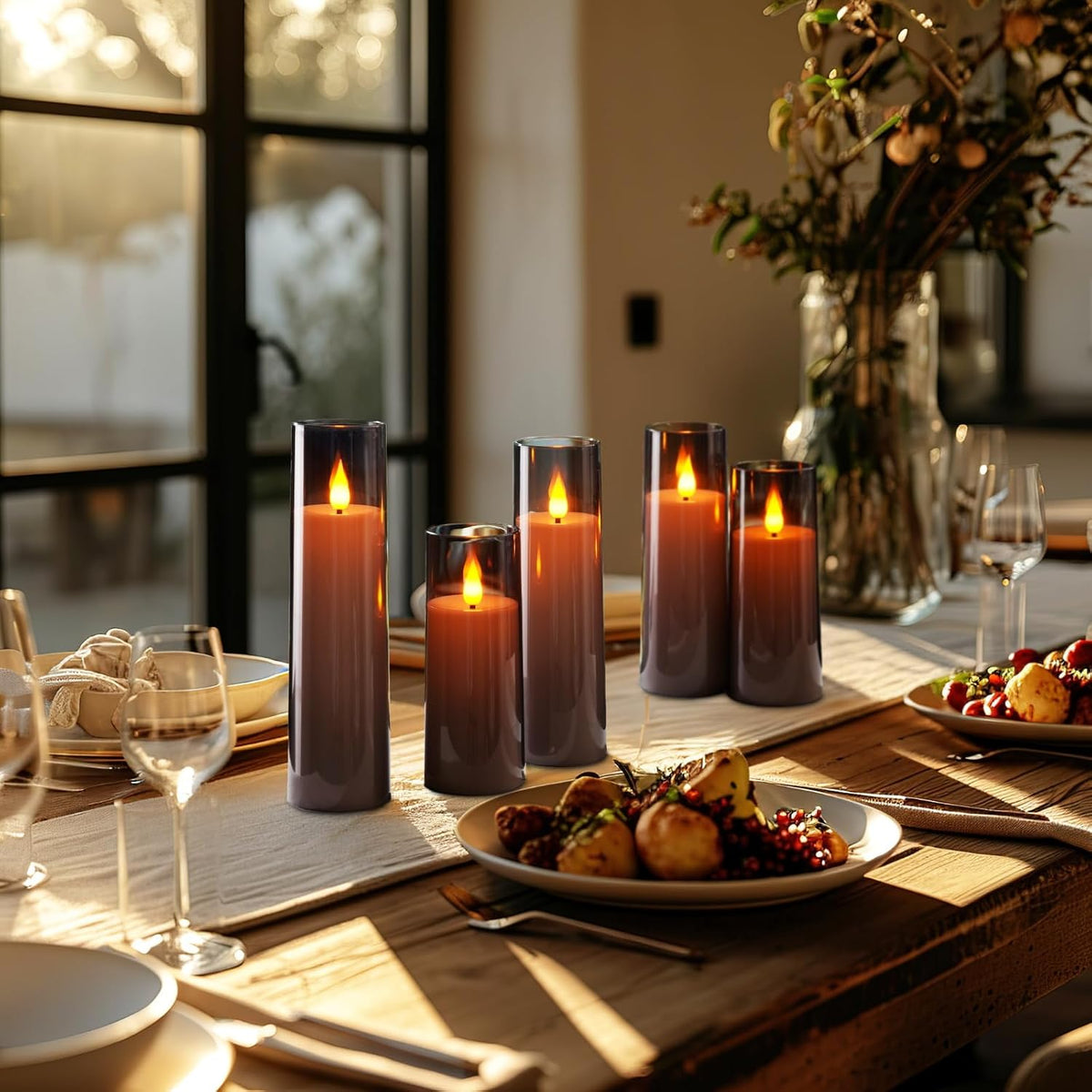 Flameless LED Battery Operated Candles with Remote Timer, Grey