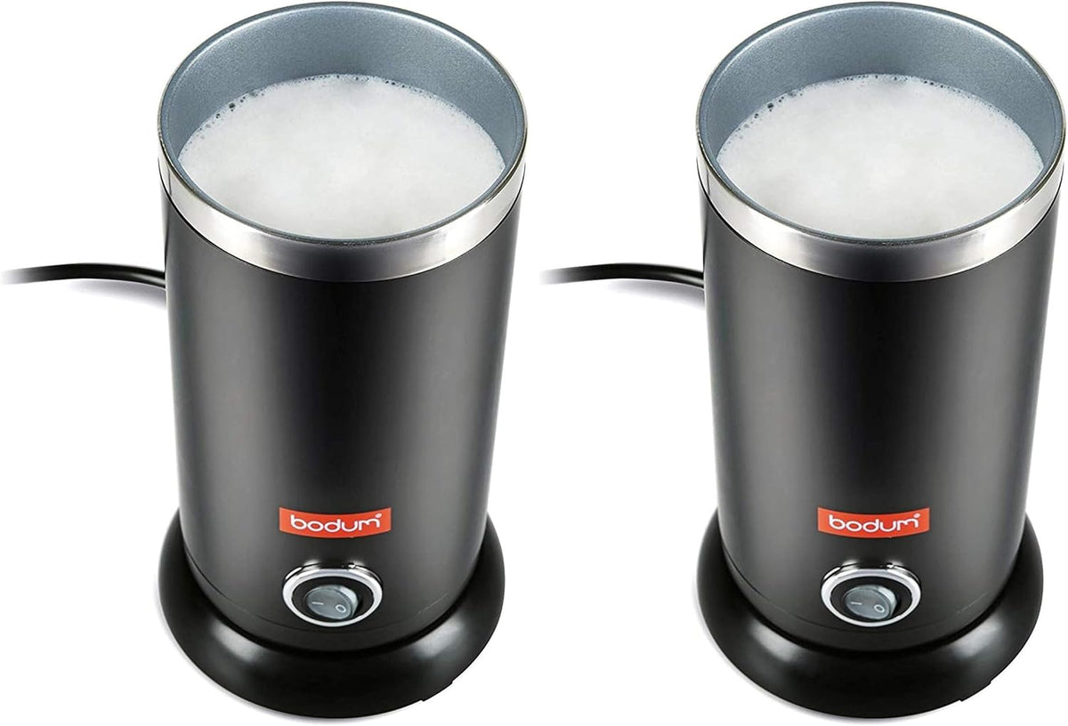 Electric Milk Frother Black 10Oz | Non-Stick Interior | Stainless Steel Body | Auto Shut-Off | Pack of 2