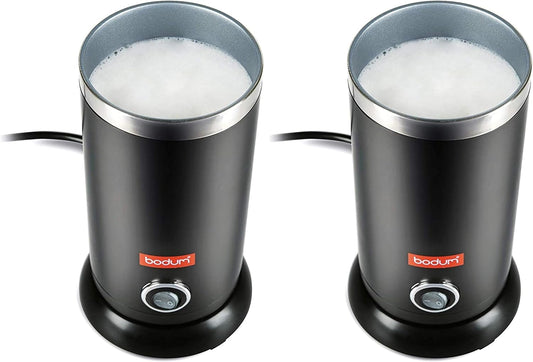 Electric Milk Frother Black 10Oz | Non-Stick Interior | Stainless Steel Body | Auto Shut-Off | Pack of 2