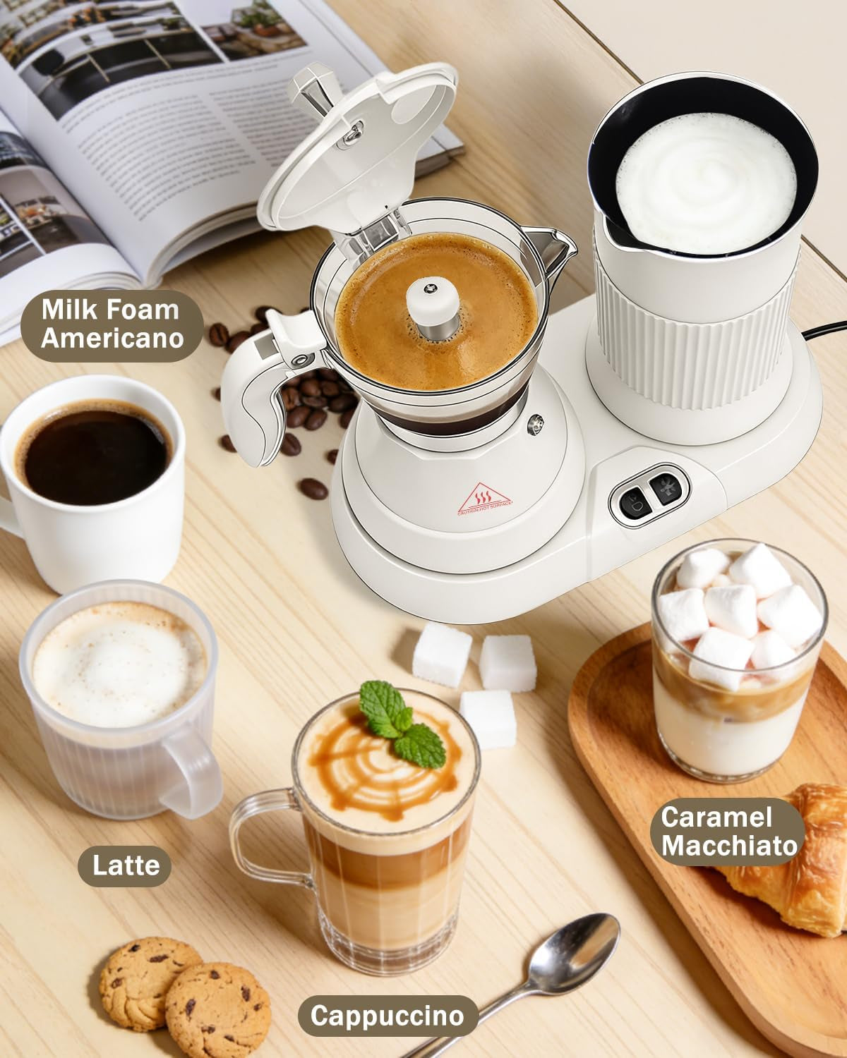 2-In-1 Milk Frother Electric Foam Maker and Moka Coffee Maker