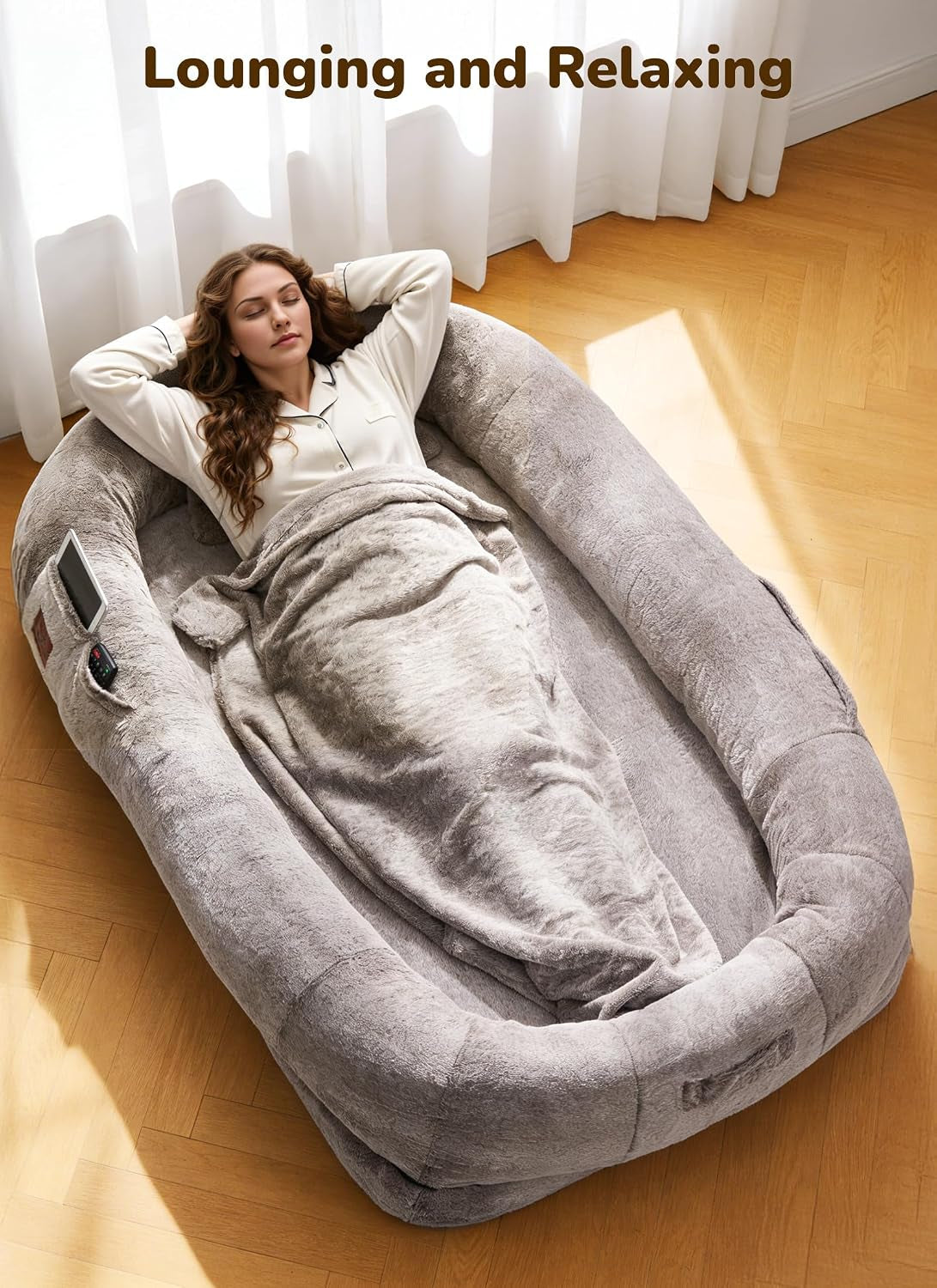 Human Dog Bed 75"X47"X12", Dual-Sided Waterproof Washable Grey