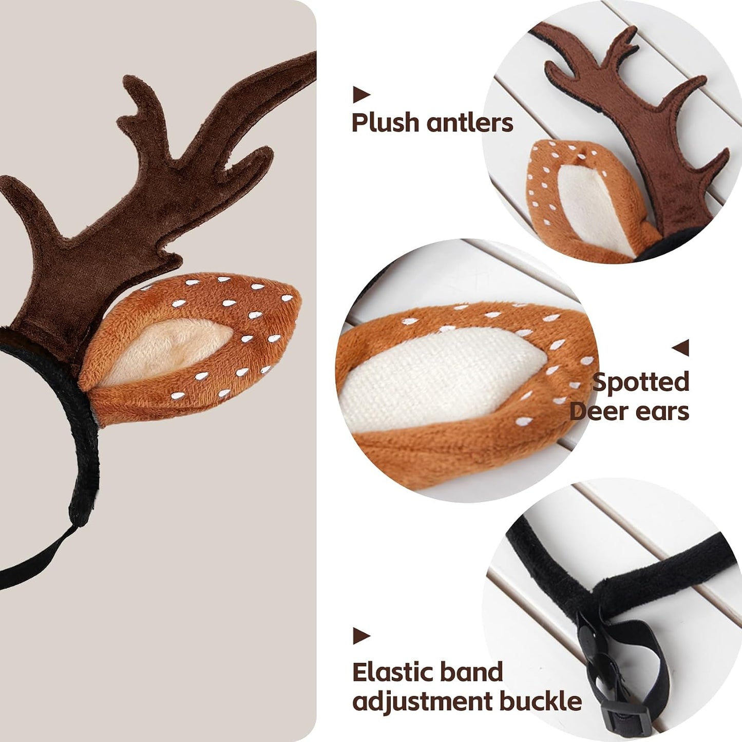 Dog Cat Christmas Reindeer Antlers Headband Classic Adjustable Elk Hat Headwear Pet Deer Cospaly Costumes Accessories (L(For Medium Big Dogs))