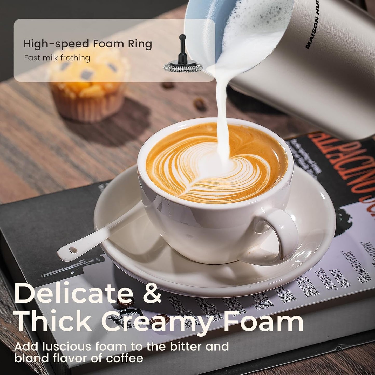 Milk Frother, 6-IN-1 Electric Milk Steamer, 20Oz/591Ml Hot & Cold Foam Maker for Latte & Cappuccino, 550W Fast Heating Stainless Steel Milk Steamer, Hot Chocolate Maker