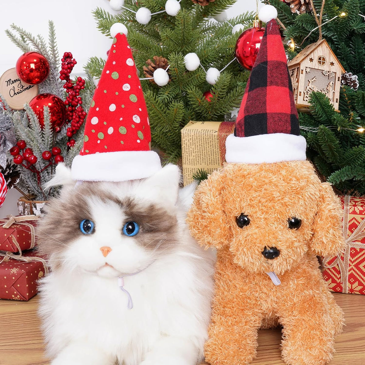 6 Pieces Pet Cat Dog Christmas Santa Hat Holiday Party Cute Costumes for Puppy Kitten Christmas Cosplay Dress up Supplies (Mixed Pattern)