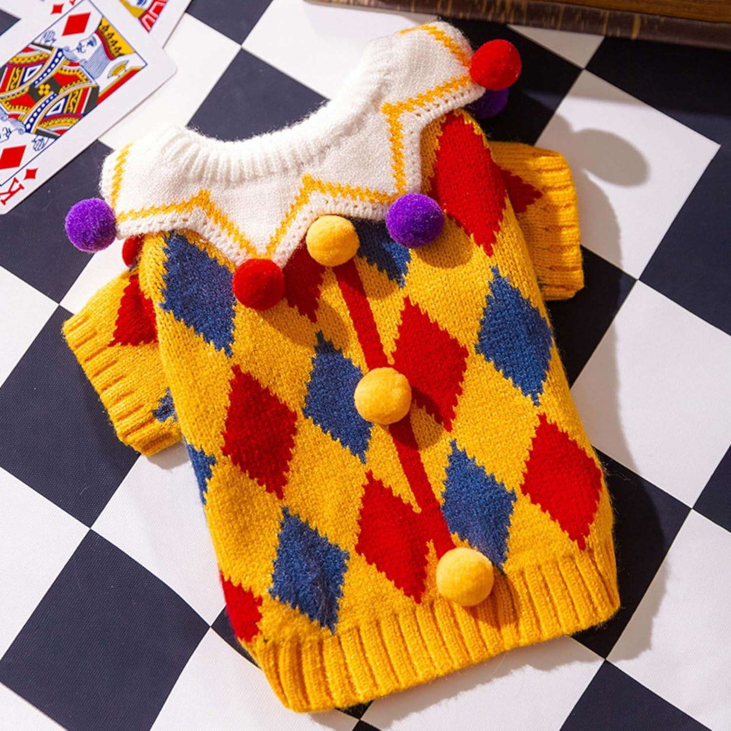 Dog Halloween Sweater Pet Circus Clown Costume with Joker Hat,Xl