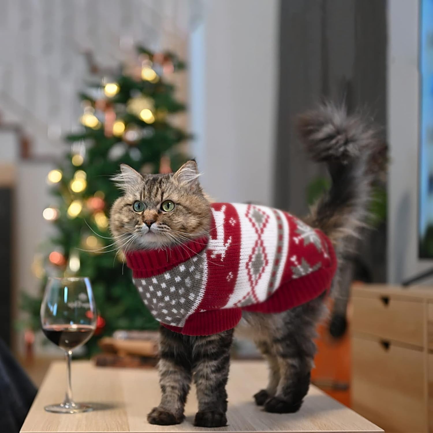 2 Packs Cat Christmas Sweater Christmas Dog Sweaters Pet Cat Winter Knitwear Warm Clothes Pet Reindeer Snowflake Pet Sweaters for Kittys and Small Dogs