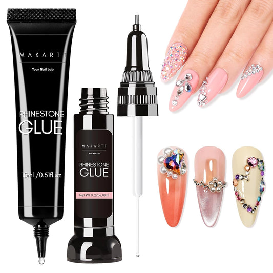 Nail Rhinestone Glue Kit, Strong Hold UV/LED Gel, 15Ml + 8Ml
