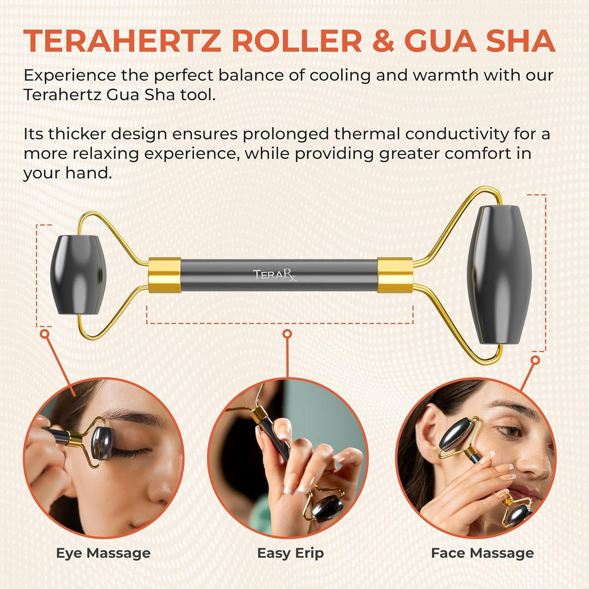 ® Terahertz Gua Sha & Facial Roller Set – 100% Authentic Terahertz Stone Face Roller to Reduce Puffiness, Improve Wrinkle Lines & Relieve Facial Tension – Perfect for Eye Massage and Relaxation
