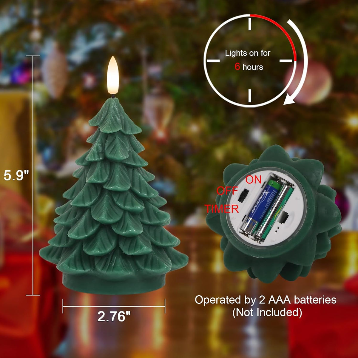 Christmas Tree Flameless Candles Battery Operated with 6H Timer