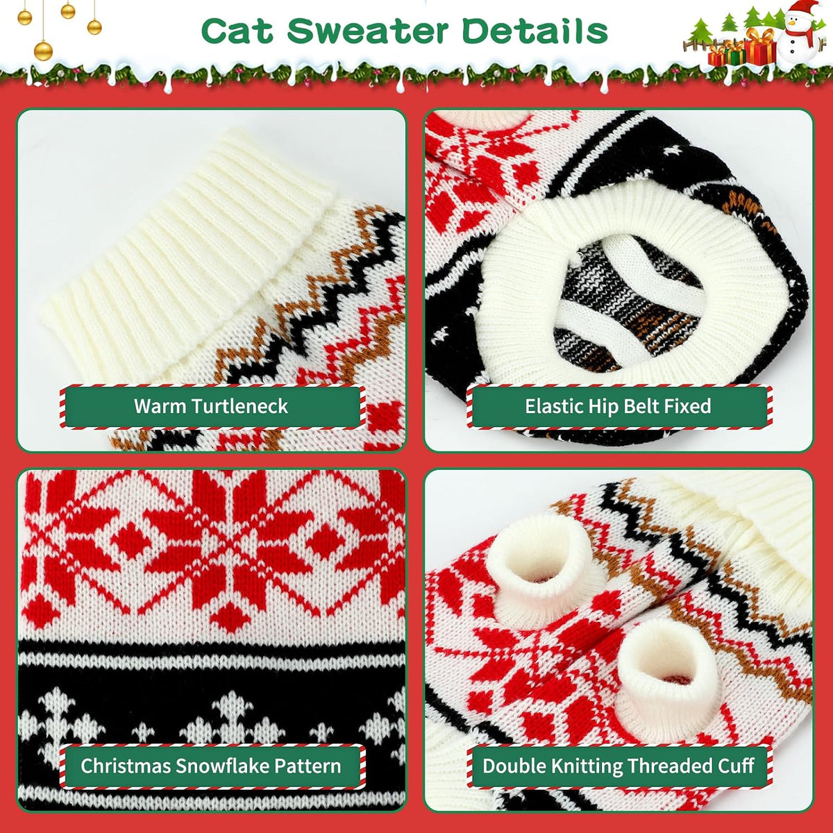 2 Pack Knit Pet Sweater, Winter Outfit for Cats & Small Dogs,L