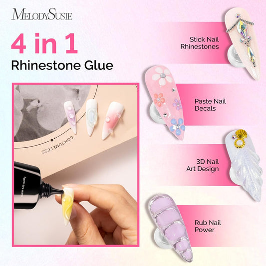 Nail Rhinestone Glue Set, 3D Gel Nail Art Design Strong Adhesive Nail Gem Glue for Nail Charms Gems Jewelry Decoration DIY Manicured at Home Cured Need Beauty Gifts for Women