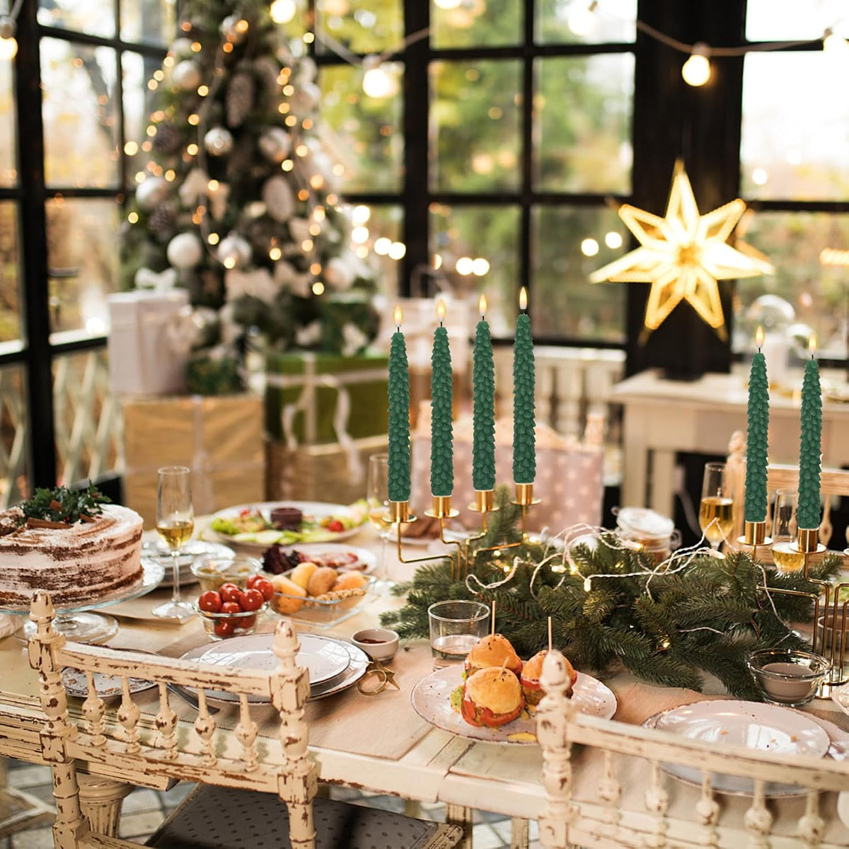 Christmas Tree Flameless Taper Candles Candlesticks Remote Timer