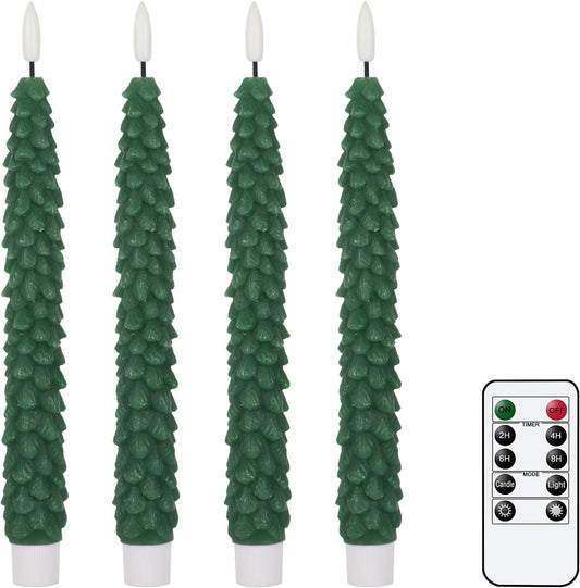 Christmas Tree Flameless Taper Candles Candlesticks Remote Timer