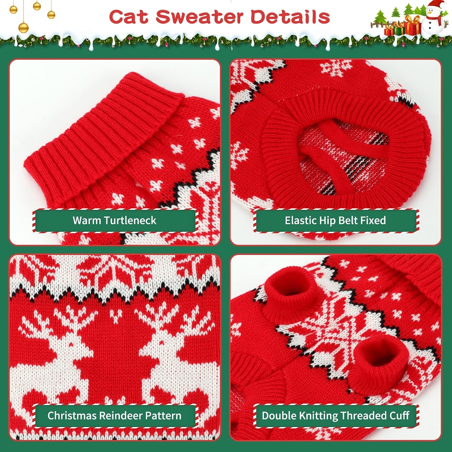 2 Pack Knit Pet Sweater, Winter Outfit for Cats & Small Dogs,L